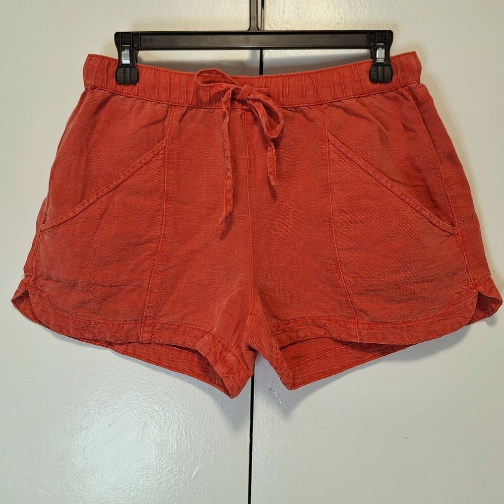 C&C California Rust Orange Coral Drawstring Linen Blend Shorts Womens Small